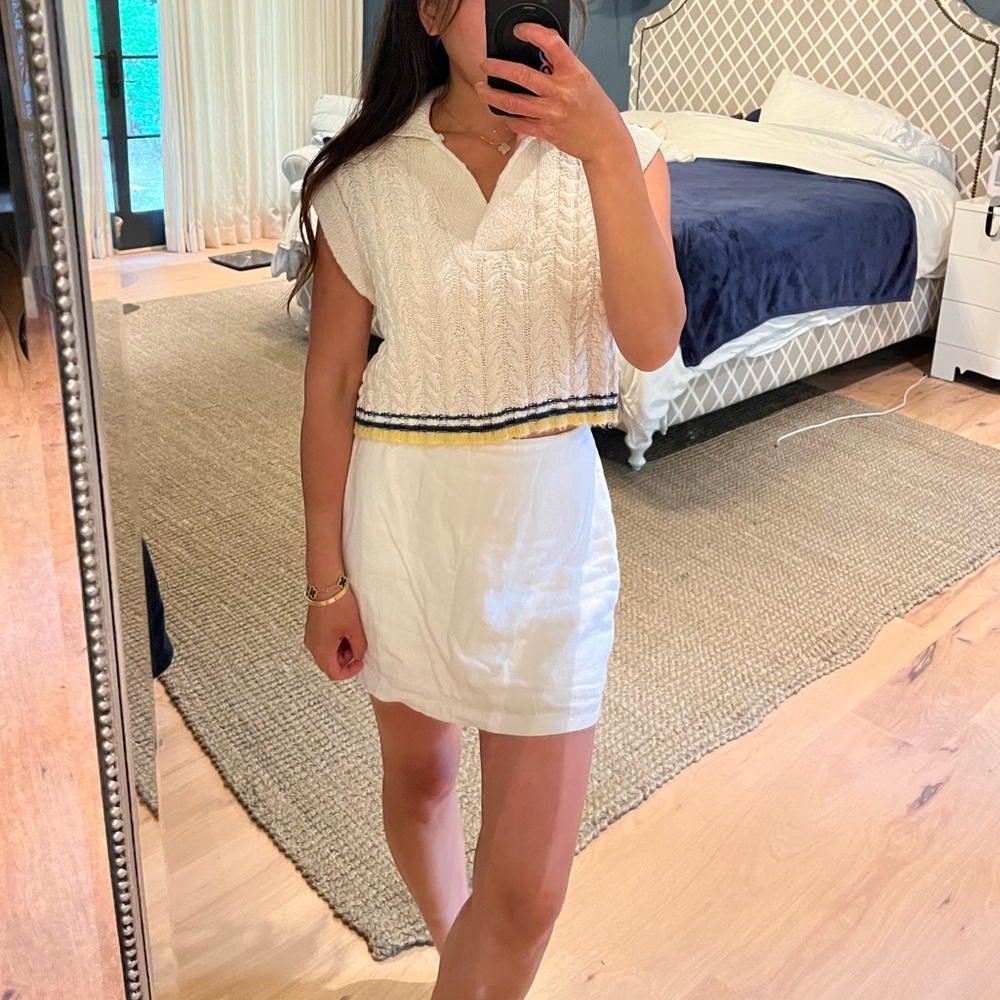 Anthropologie Maeve Cream Cable Knit Sleeveless Polo vest with Trim - Picture 10 of 10